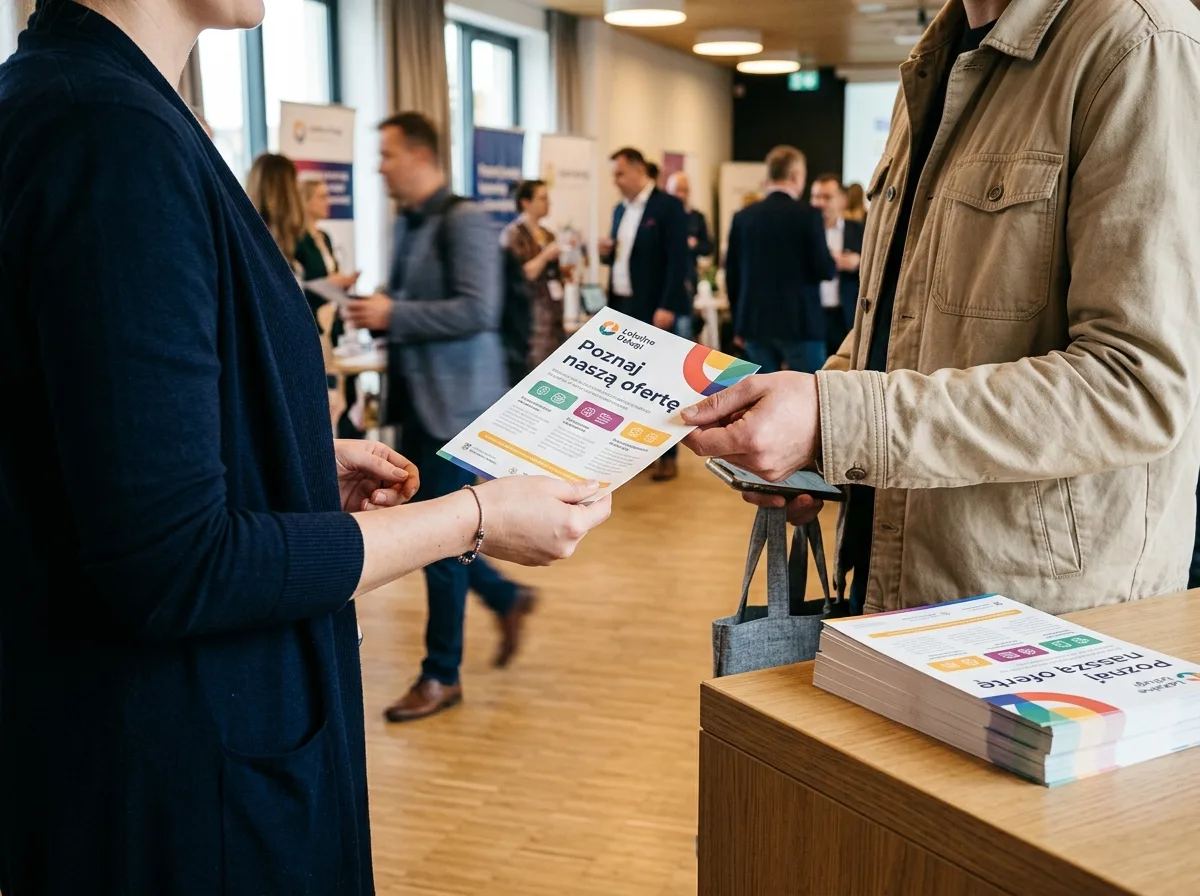Ulotki reklamowe prezentowane klientowi podczas spotkania biznesowego