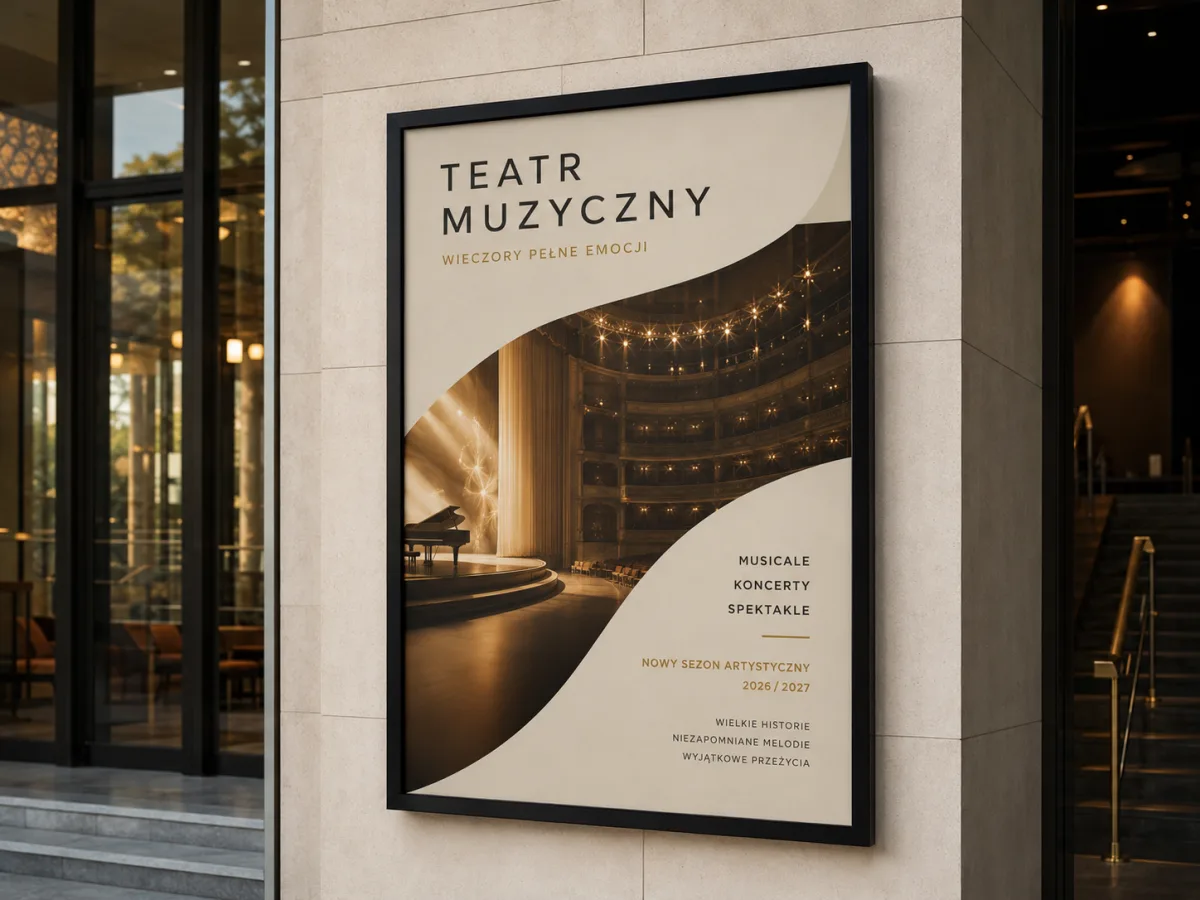 Plakat wydarzenia umieszczony w podświetlanej witrynie