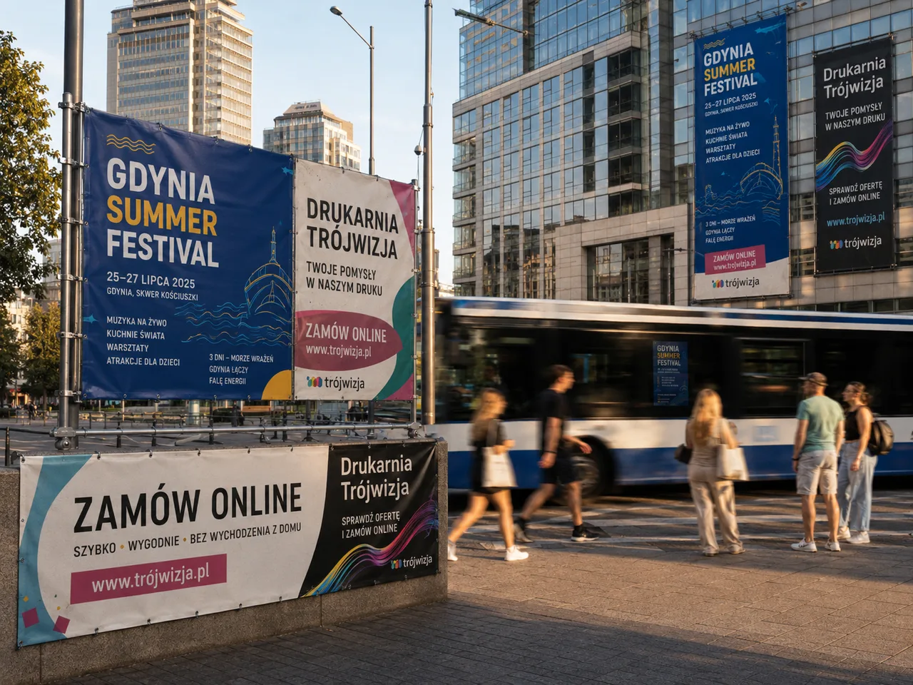 Baner reklamowy przygotowany do ekspozycji w przestrzeni miejskiej