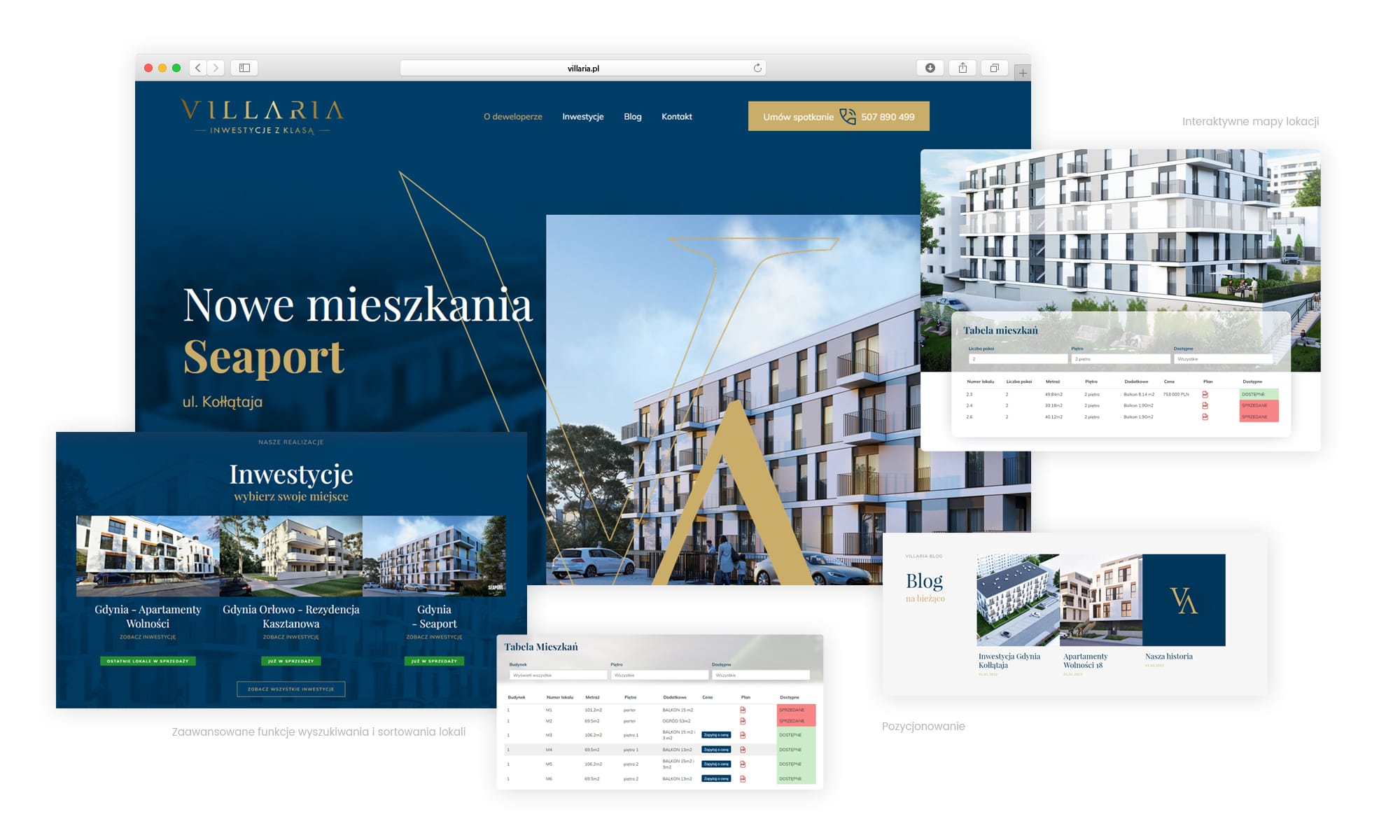 Przykładowy projekt strony inwestycji deweloperskiej z tabelą mieszkań