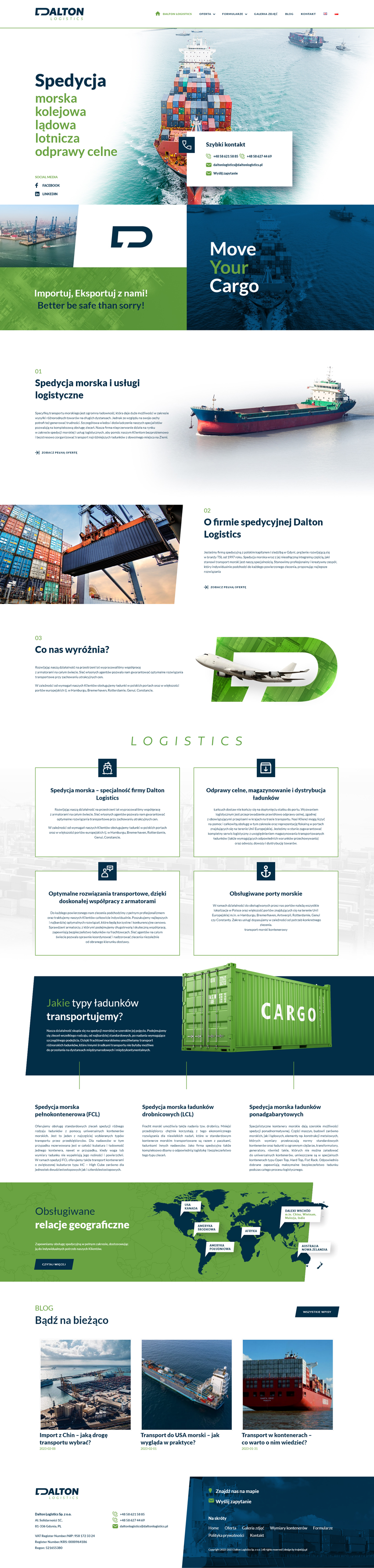 Pełny widok strony internetowej Dalton Logistics